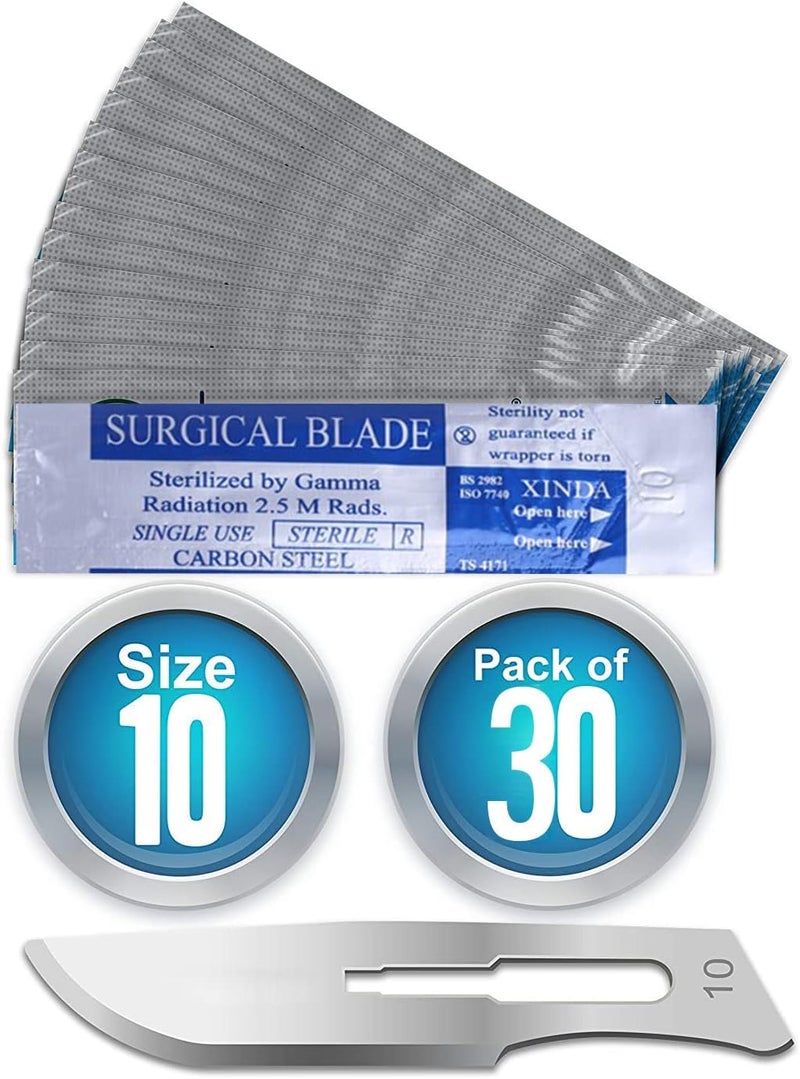 MJW Stainless Steel Scalpel Edges, Single Use, Premium, Safety Edge No. 10, 30 Individually Wrapped Scalpels Craft Edges Made of Carbon Steel - Image 1